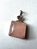 Rose Quartz with facet pink tourmaline  Square Indian Silver pendant 3.7-4.5cm inc bail Square/Rectangle. PENRQGAR02