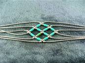 SILVER WITH TURQUOISE LATICE PATTERN BRACELET. 450NB