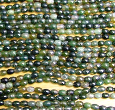 MOSS AGATE RICE BEADS ON A STRING. SPR6038