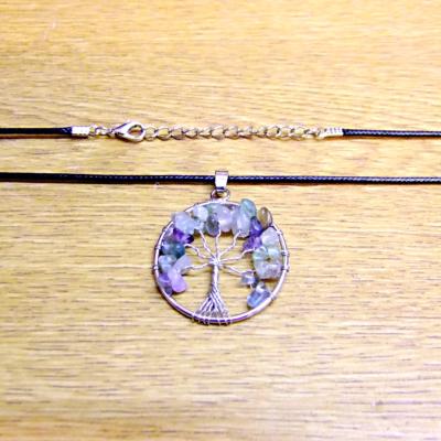 TREE OF LIFE NECKLACE WITH FLUORITE CRYSTALS (SILVER PLATED).   SPR14314N