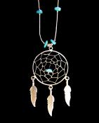 NATIVE AMERICAN SILVER WITH TURQUOISE DREAMCATCHER NECKLACE.   095N