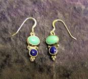 SILVER WITH TURQUOISE AND LAPIS LAZULI PENDANT STYLE EARRINGS. 630E