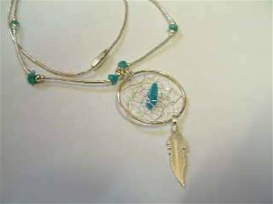 Turquoise Gemchip Dreamcatcher Necklace. 094N