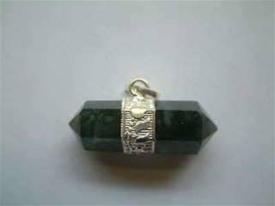 Green Moss Agate Indian Silver Horizontal Hexagonal pendant. 1161