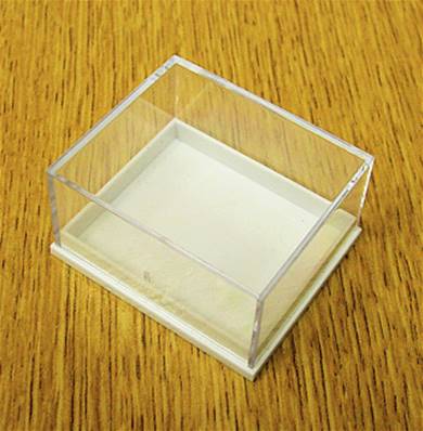10 X  PLASTIC DISPLAY BOX - WHITE BASE WITH CLEAR TOP (E1 SIZE). E1/41/35/21