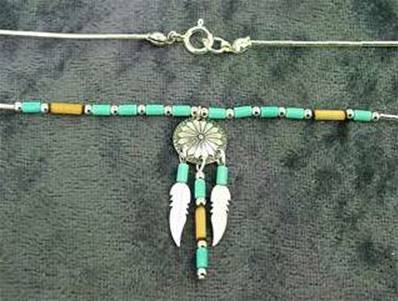 NATIVE AMERICAN SILVER WITH TURQUOISE PENDANT STYLE NECKLACE. 487N