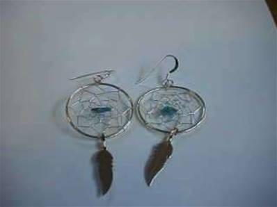 Dreamcatcher Earrings with Turquoise Chip - 94E