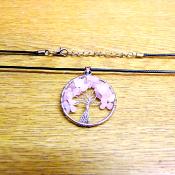 TREE OF LIFE NECKLACE WITH ROSE QUARTZ CRYSTALS (SILVER PLATED).    SPR14309N