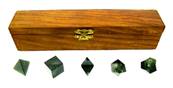 GREEN MOSS AGATE SACRED GEOMETRY SET IN WOODEN BOX. SPR9221POL