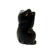Lucky Chinese Waving Cat Carving in Black Obsidian.   SPR15158POL