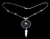 NATIVE AMERICAN SILVER WITH TURQUOISE DREAMCATCHER NECKLACE.   094N
