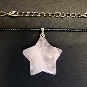 Star Pendant Necklace In Rose Quartz On Waxed Cord.   SPR15994PEND