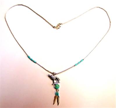 NATIVE AMERICAN SILVER WITH TURQUOISE PENDANT NECKLACE. 483N