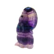 CARVING OF A HARE GAZING AT THE FULL MOON IN RAINBOW FLUORITE.   SP14437POL