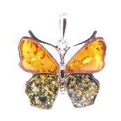 Butterfly Pendant In 925 Silver Featuring Two Colours Of Baltic Amber.   SP17292PEND