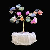 Gem Tree With Amethyst Druze Base, Twisted Wire Trunk & Branches With Multi Coloured Agate Leaves.   SP17502POL