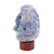 Celestite Partially Polished Geode Egg With Wooden Ring Stand.   SP17760SLF
