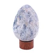 Celestite Partially Polished Geode Egg With Wooden Ring Stand.   SP17760SLF