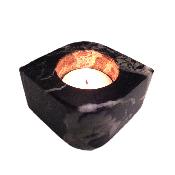 Single Hole Tea Light Holder In Black Zebra Jasper.   SPR11419POL