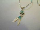 Turquoise Necklace with 2 feathers - 091N