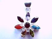 FACETED CHAKRA FLOWER DESIGN PENDANT. 3.5CM FROM TOP TO BOTTOM. FACHKPEND2