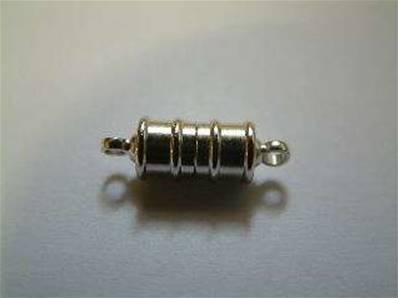 SILVER PLATED MAGNETIC BARREL CLASP. 15MM LONG X 5MM DIA. SPMAGFASTEN
