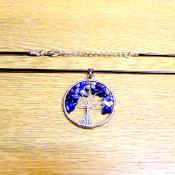 TREE OF LIFE NECKLACE WITH SODALITE CRYSTALS (SILVER PLATED).   SPR14312N