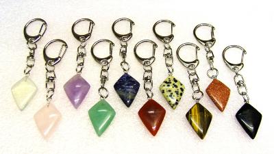 10 pack of Diamond Shape Gemstone Keyrings.   SPR15576WH