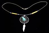NATIVE AMERICAN SILVER WITH TURQUOISE DREAMCATCHER NECKLACE. 077N