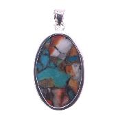 925 Silver Pendant Featuring An Oval Dome Polished Cabochon In Oyster Mohave Turquoise.   SP17895PEND