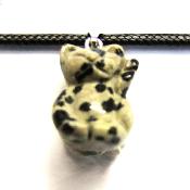 Gemstone & Waxed Cord Necklace Featuring A Carved Waving Cat Pendant In Dalmatian Jasper.   SPR16098PEND