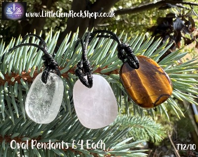 Oval Gemstone Pendants on cord thong - 10 x assorted bag  of  Tigers Eye / Quartz/ Rose Quartz 