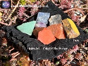 SET OF RAW CRYSTAL SPECIMENS IN CHAKRA COLOURS.    SPR14093