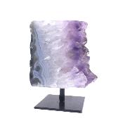 Amethyst Druze Polished Edge Crystal Specimen On Metal Display Stand.   SP17487POL