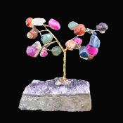 Gem Tree With Amethyst Druze Base, Twisted Wire Trunk & Branches With Multi Coloured Agate Leaves.   SP17502POL