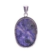 Unique designer pendant showcasing a large oval dome polished cabochon in Charoite.   SP2539PEND