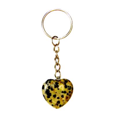 Mini Puff Heart Gemstone Keyring In Dalmatian jasper.   SP16438POL