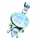 Moonstone Pendant  set with  with faceted peridot  in 925 silver  4.5cm inc bail . PENRQGAR12