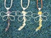 SILVER PLATED DRAGON FLY STYLE WIRE PENDANT FEATURING - ROSE QUARTZ, CITRINE OR AMETHYST COMPLETE