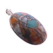 925 Silver Pendant Featuring An Oval Dome Polished Cabochon In Oyster Mohave Turquoise.   SP17895PEND