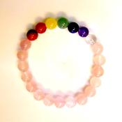 CHAKRA POWER BEAD BRACELETS IN ROSE QUARTZ FEATURING BEADS IN CHAKRA COLOURS.   SPR15081BR