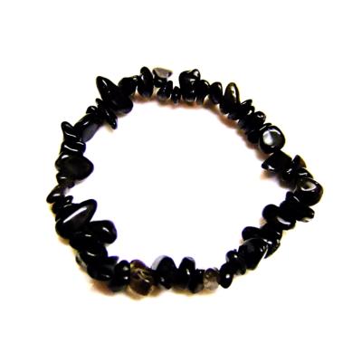 ELASTICATED BLACK OBSIDIAN CRYSTAL CHIP BRACELET.   SPR15167BR