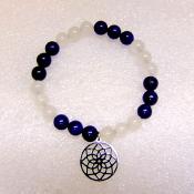 Mandala Charm Power Bead Bracelet with Quartz & Lapis Lazuli Beads.   SPR15248BR