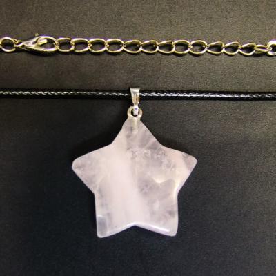 Star Pendant Necklace In Rose Quartz On Waxed Cord.   SPR15994PEND