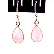 Tear Drop pendant style Earrings in 925 Silver with Rose Quartz dome polished Cabochon stones.   22376RQ