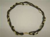 HEMATITE NECKLACE FEATURING HEART SHAPE, GOLD & PEARL BEADS WITH LOBSTER CLASP. 18". CYN81005