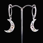 Pair Of Crescent Moon Filegree Style Pendant Earrings With Turquoise And Amber Cabochons.   SP17293ER 