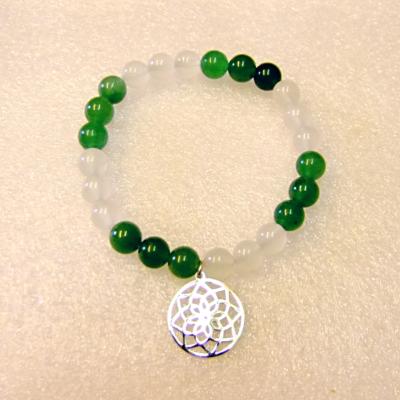 Mandala Charm Power Bead Bracelet in Green Aventurine  & Quartz.   SPR15246BR
