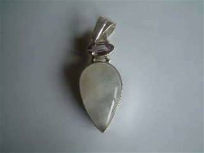 Rainbow Moonstone with facet amethyst Indian Silver pendant 3.5-4cm. 469