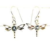 Dragonfly pendant style Earrings in 925 Silver set with round faceted gemstones stones in Blue Topaz.   22552BT